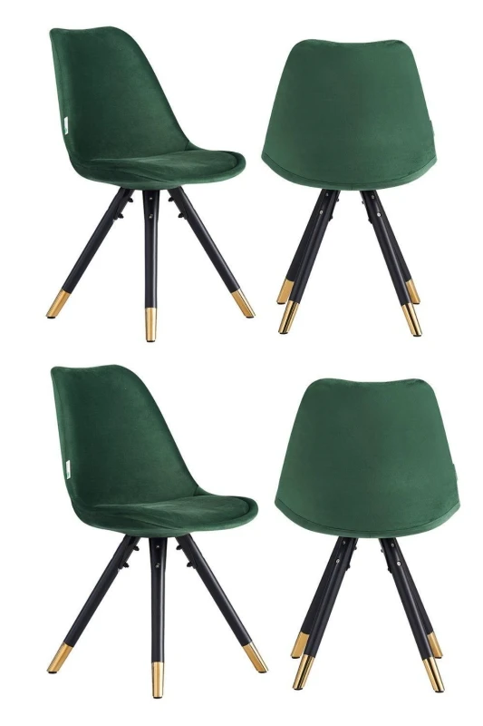 Image of Life Interiors Life Interiors Set of 4 Sofia Ergonomic Modern Dining Chairs Upholstered in Velvet, Metal Legs with Gold End Caps in Green Green One Si