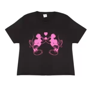 Image of Disney Womens/Ladies Love Heart Cropped T-Shirt (XXL) (Black/Neon Pink)