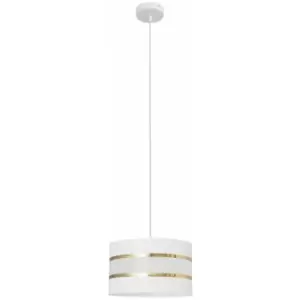 Image of Helam Helen Cylindrical Pendant Ceiling Light White, Gold 25cm