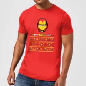 Image of Marvel Avengers Iron Man Pixel Art Mens Christmas T-Shirt - Red - M