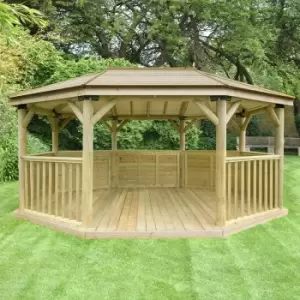 Image of 17'x12' (5.1x3.6m) Premium Oval Wooden Garden Gazebo with Timber Roof - Seats up to 22 people