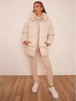 Image of Chi Chi London Padded Coat with Hood - Cream, Size 10, Women