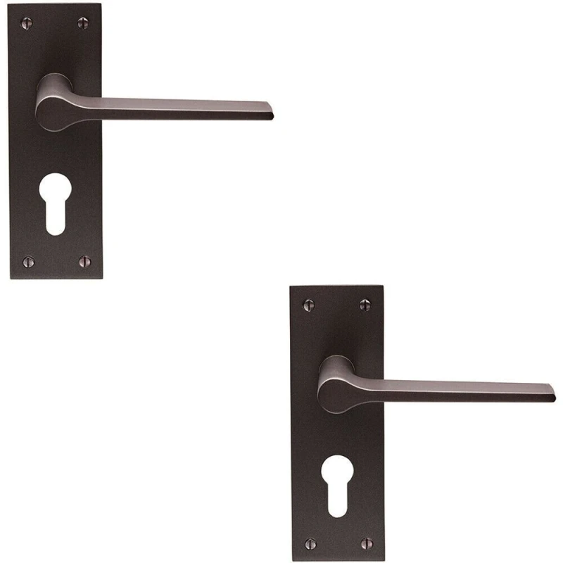 Image of Loops 2x PAIR Flat Straight Handle on Slim Euro Lock Backplate 150 x 50mm Matt Bronze Multi