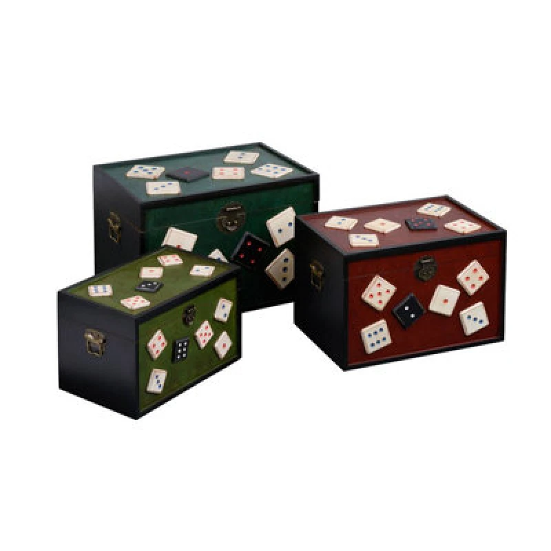 Image of Interiors by Premier Set of 3 Dice Design Wooden Storage Trunks, Set of Three Modern Storage Trunks, Big Trunk For Storage Multi