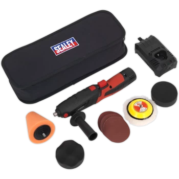 Image of Sealey CP2812V 10.8v Cordless Mini Disc Polisher 75mm 1 x 1.5ah Li-ion Charger Bag & Accessories