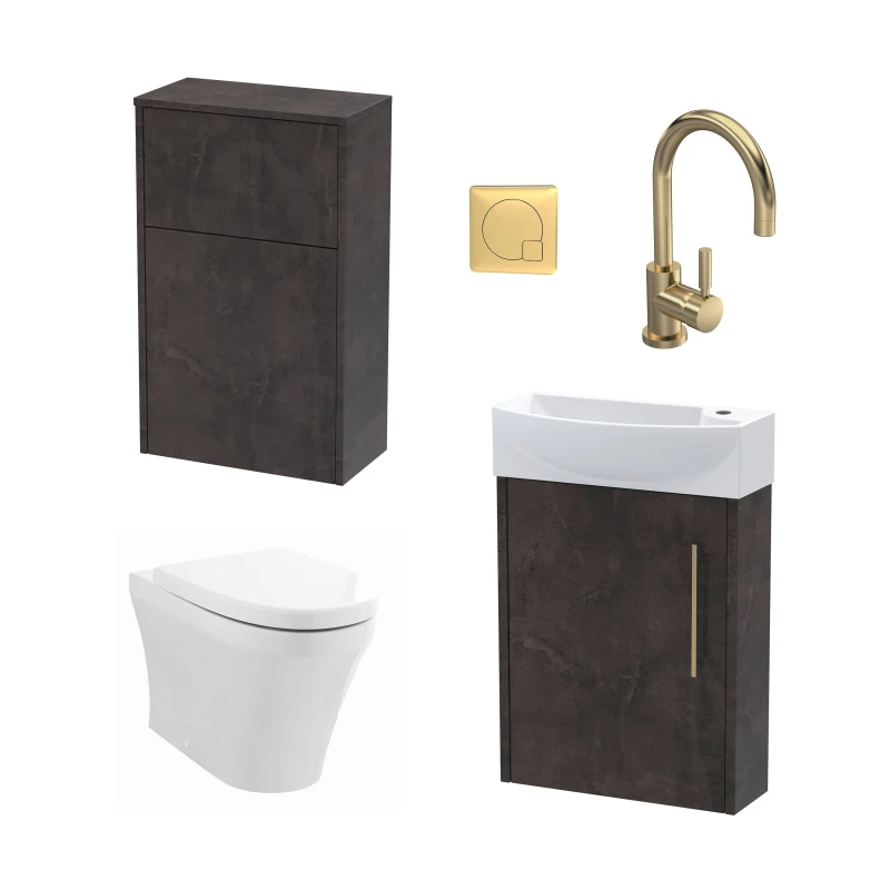 Image of Balterley Left Wall Hung Vanity Unit WC Cistern Toilet Tap Slate Brass 440mm Bronze