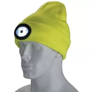 Image of Draper 10008 Beanie Hat with Rechargeable Torch, Hi-Vis Yellow (One Size)