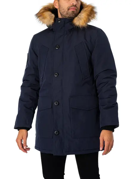 Image of Superdry Everest Faux Fur Hooded Parka Jacket Nordic Chrome Navy M