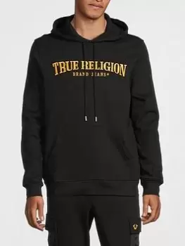 Image of TRUE RELIGION Arch Logo Pullover Hoodie, Black Size M Men