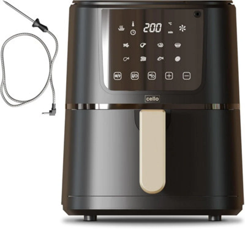 Image of Cello Single Basket AirfryerWith 'Smart Cook' Internal Food Thermometer, Black - Cello CS2599