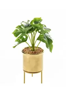 Image of Gold Footed Planter with Faux Plants 41cm
