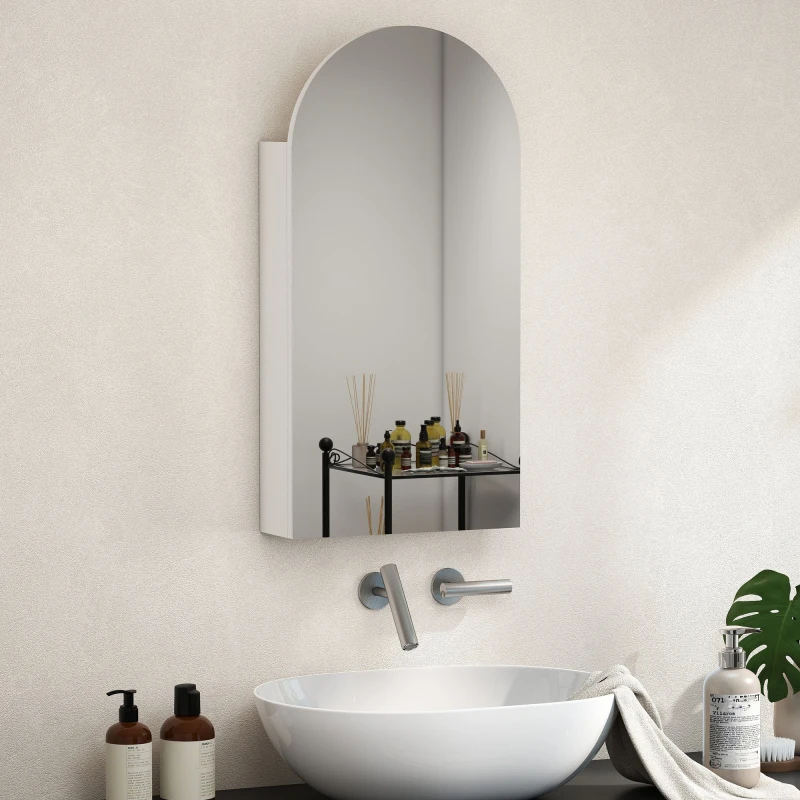 Image of HOMCOM Bathroom Mirror Cabinet with Adjustable Glass Shelves in White White Unisex