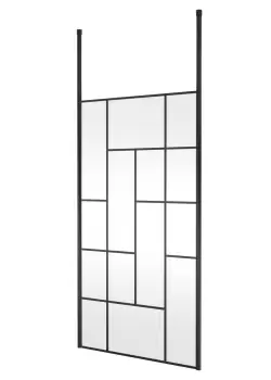 Image of Hudson Reed 1100mm Abstract Frame Wetroom Screen With Ceiling Posts - Matt Black
