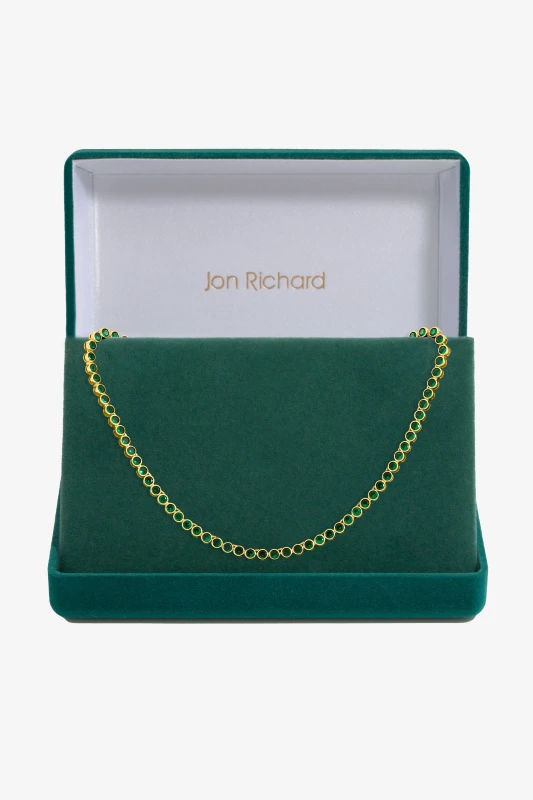 Image of Jon Richard Womens 14K Gold Plated & Emerald Cubic Zirconia Tennis Necklace - Gift Box Gold Female One Size