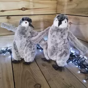 Image of Christmas Grey Set of 2 Fur Standing Baby Penguin Snow Animals Facing Left and Forwards