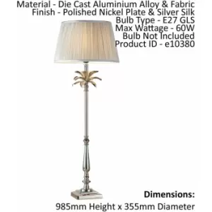 Image of Table Lamp Polished Nickel Plate & Silver Silk 60W E27 Base & Shade e10380