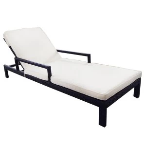 Image of Charles Bentley Rattan-Effect Sun Lounger with Cushion - Brown