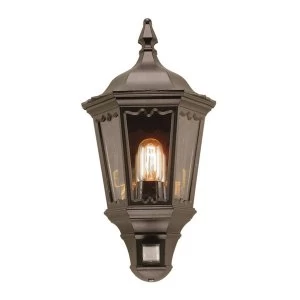 Image of 1 Light Outdoor Half Lantern Light Black with PIR Motion Sensor IP43, E27