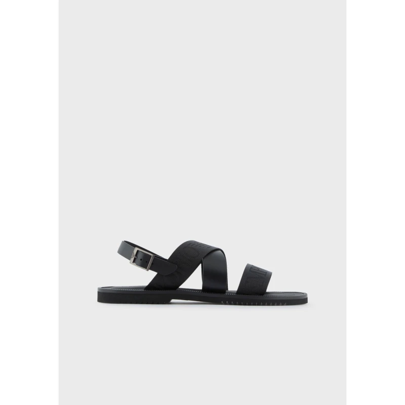 Image of EMPORIO ARMANI Logo Jacquard Flatform Sandals - Black 6