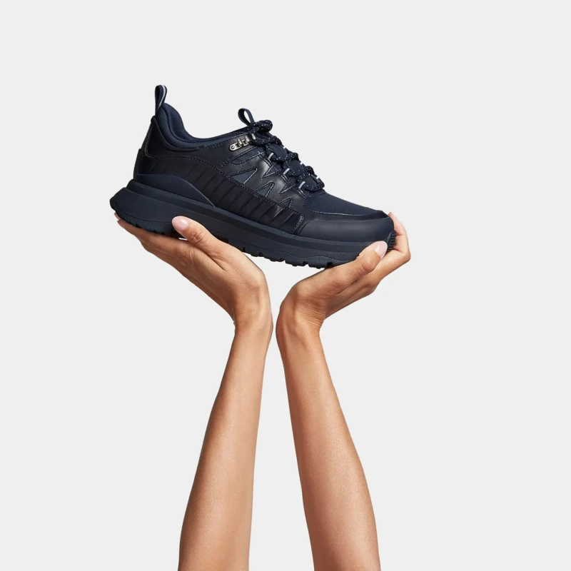 Image of Fitflop Neo-D-Hyker Leather-Mix Trainers - Blue Blue 3