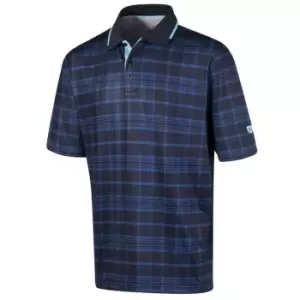 Image of ISLAND GREEN PLAID PRINT POLO SHIRT NAVY/DARK Blue Large