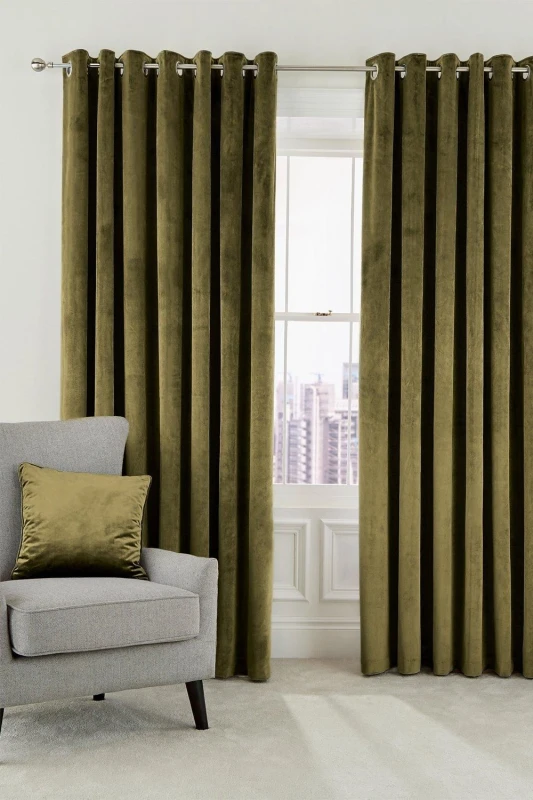 Image of Helena Springfield Helena Springfield 'Escala' Woven Lined Curtains in Olive Size: 167cm width x 228cm drop Olive 167cm width x 228cm drop Unisex 50