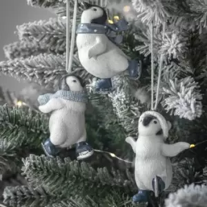 Image of Set of 3 Jolly Ice Skating Penguin Decorations White