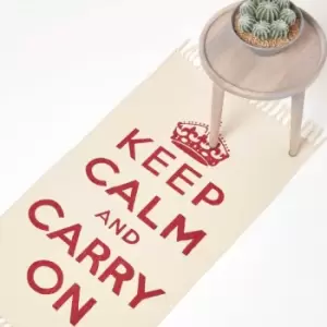 Image of Keep Calm And Carry On Red White Rug Hand Woven Base, 60 x 100cm - Red & white - Red & white - Homescapes