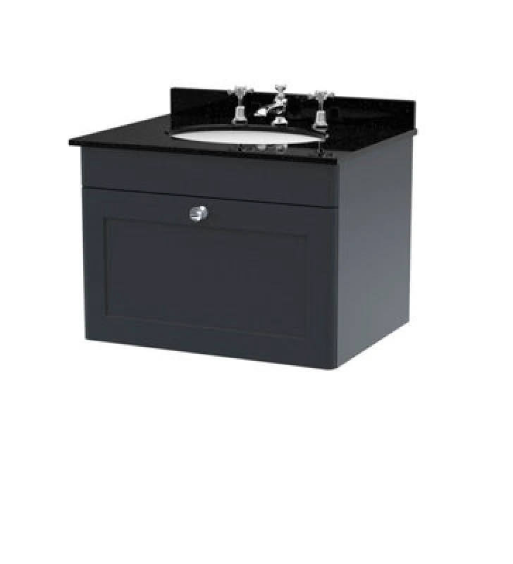 Image of nuie 600mm Wall Hung 1 Drawer Vanity & Marble Top 3TH - Soft Black CLC1494BR3