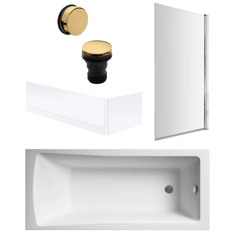 Image of Balterley Square Bath, Screen, Panels and Brushed Brass Waste 1700 x 700mm Bronze