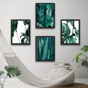 Image of Leaf Set Multicolor Decorative Framed Painting (4 Pieces)