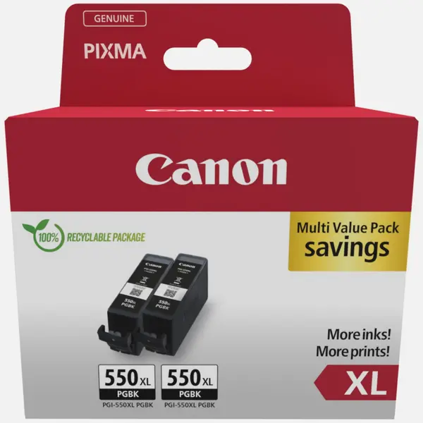Image of Canon PGI-550XL High Yield Black Ink Cartridge (Twin Pack)