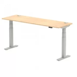 Image of Air 1800 x 600mm Height Adjustable Desk Maple Top Cable Ports Silver Leg