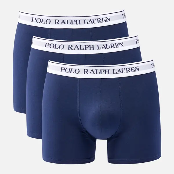 Image of Polo Ralph Lauren Logo Waistband Cotton Boxer Trunks 3 Pack - XL Blue Underwear and Nightwear male 714830299056 XL