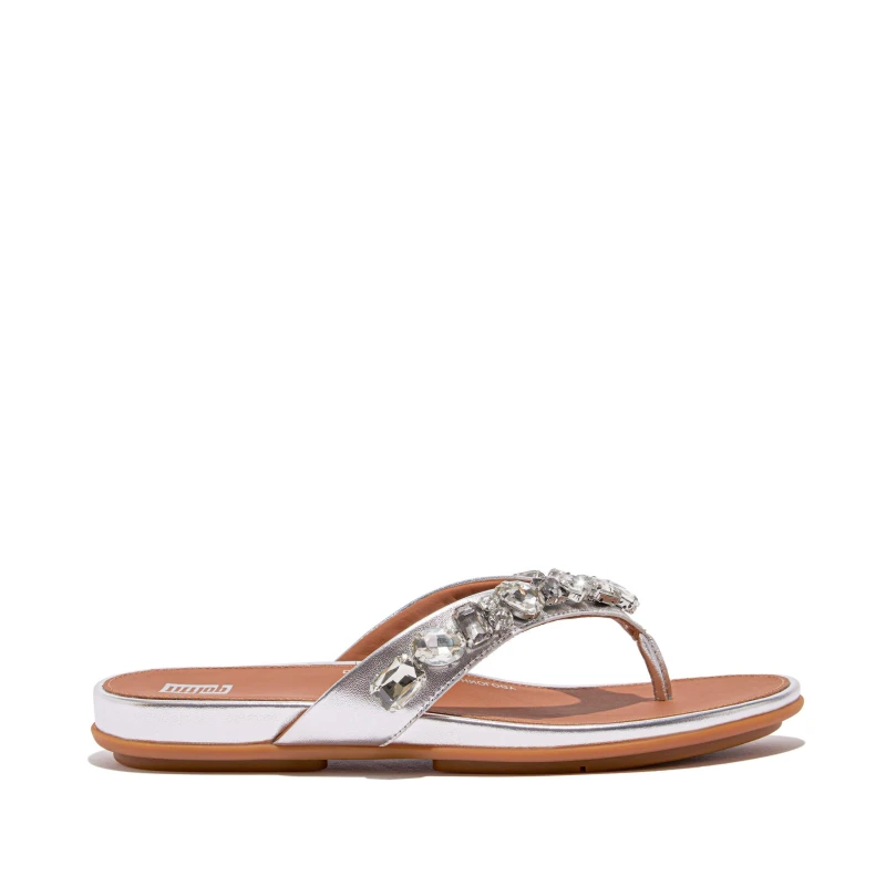 Image of Fitflop Womens Gracie Flip Flops Silver female 4 (37)
