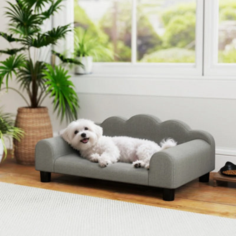 Image of PawHut Dog Sofa Bed, Cat Sofa with Backrest, Armrest, for Small Dogs, Grey D04-306V70GY