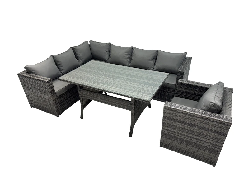 Image of Fimous Outdoor PE Rattan Sofa Set with with Chair in Dark Grey Dark Grey Unisex