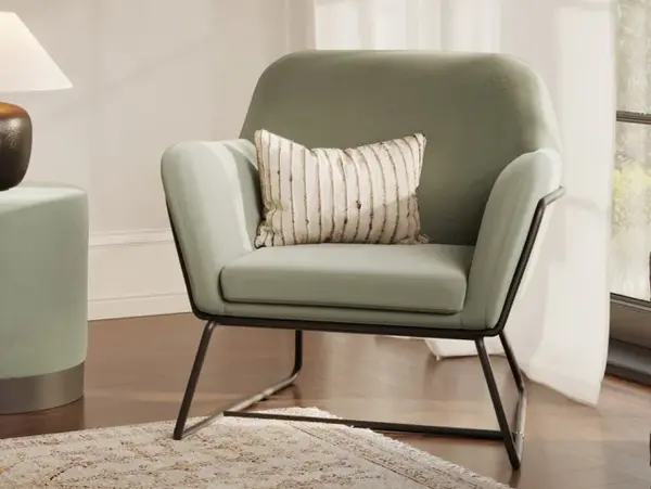 Image of LPD Charles Sage Green Velvet Fabric Armchair