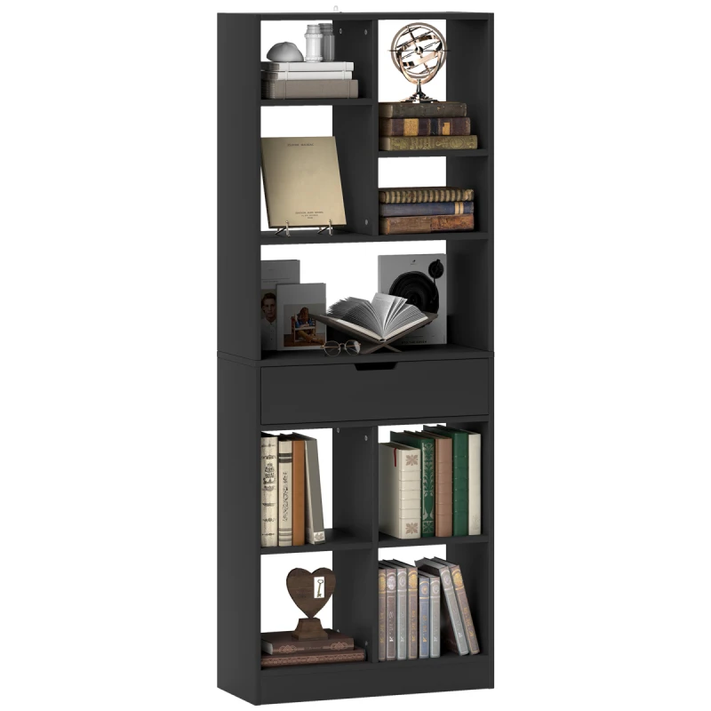 Image of HOMCOM HOMCOM Freestanding Bookcase Display Shelf with Drawer for Home Office in Black One Size Unisex 5063603059900