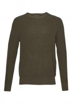 Image of Mens French Connection Winter Cotton Rib Knit Jumper Forest Green