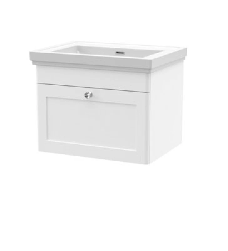 Image of nuie 600mm Wall Hung 1 Drawer Vanity & Basin 0TH - Satin White CLC194H