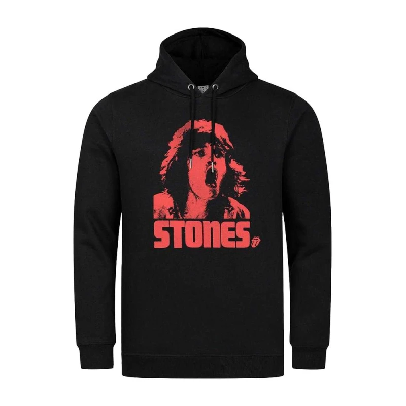 Image of Amplified Mens Mick Photo Stones The Rolling Stones Hoodie in Black Size: XS Black Male XS