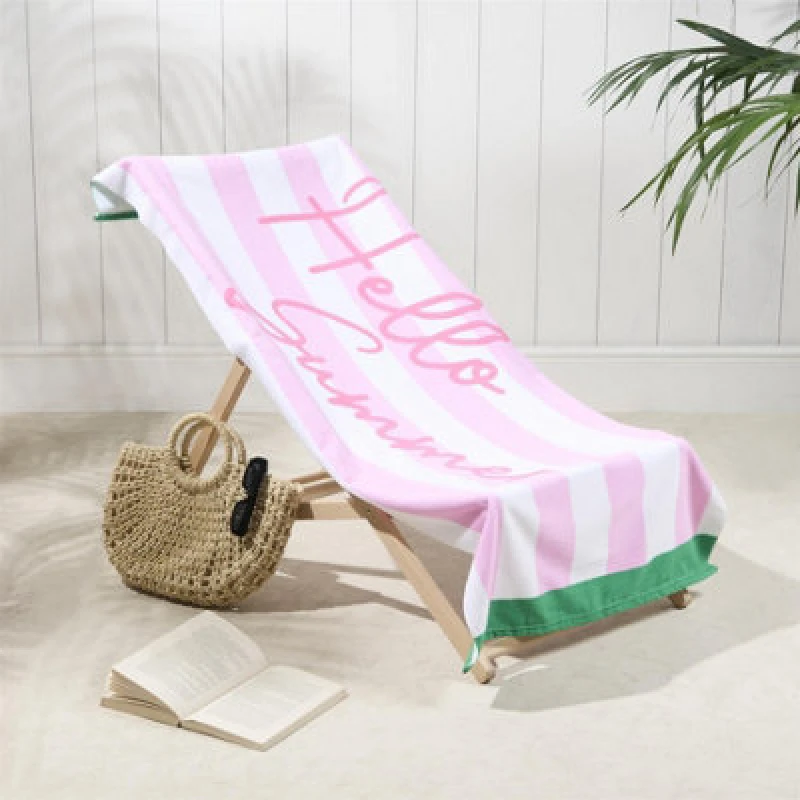 Image of OHS OHS Hello Summer Towel Bath Quick Dry Travel Microfibre Absorbent Swim in Light Pink Light Pink One Size Unisex 5027434211470