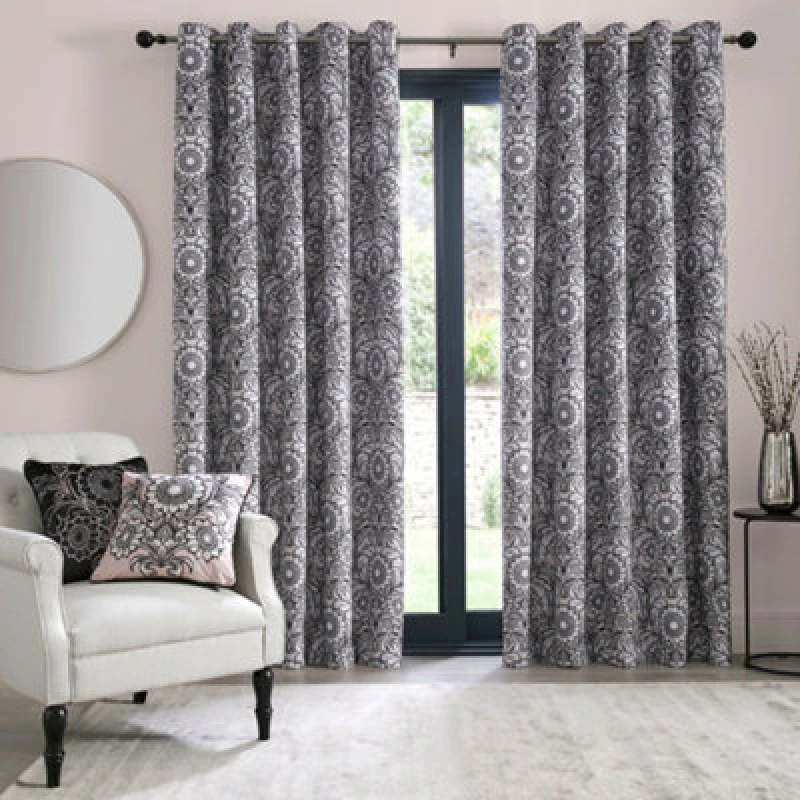 Image of Laurence Llewelyn-Bowen Laurence Llewelyn-Bowen 'Romilly' Floral Jacquard Blackout Pair of Eyelet Curtains in Natural Size: 117cm width x 137cm drop