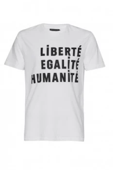 Image of Mens French Connection Egalite Slogan Cotton T Shirt White