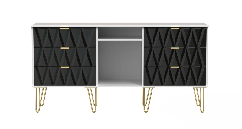 Image of Dallas 6 Drawer Sideboard In Deep Black & White (Ready Assembled)