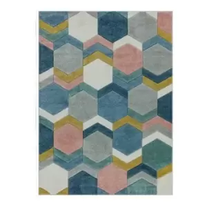 Image of Asiatic Sketch Hexagon SK10 Rug - Multi - 200x290cm, Geometric - Blue/Grey/Pink/Yellow