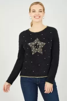 Image of Black Fluffy Star Christmas Jumper