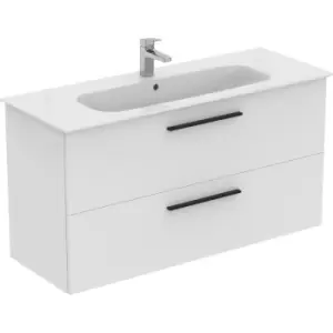 Image of Ideal Standard i. life A Double Drawer Wall Hung Unit with Basin Matt 1200mm with Matt Black Handles in White