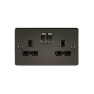 Image of Flat plate 13A 2G dp switched socket - gunmetal with Black insert - Knightsbridge